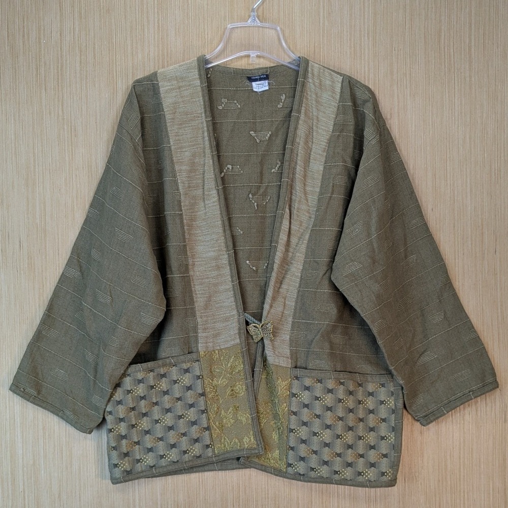 Veranda Wear Womens‎ Handmade Jacket Green Butterfly Boho Earthy Lagenlook Large